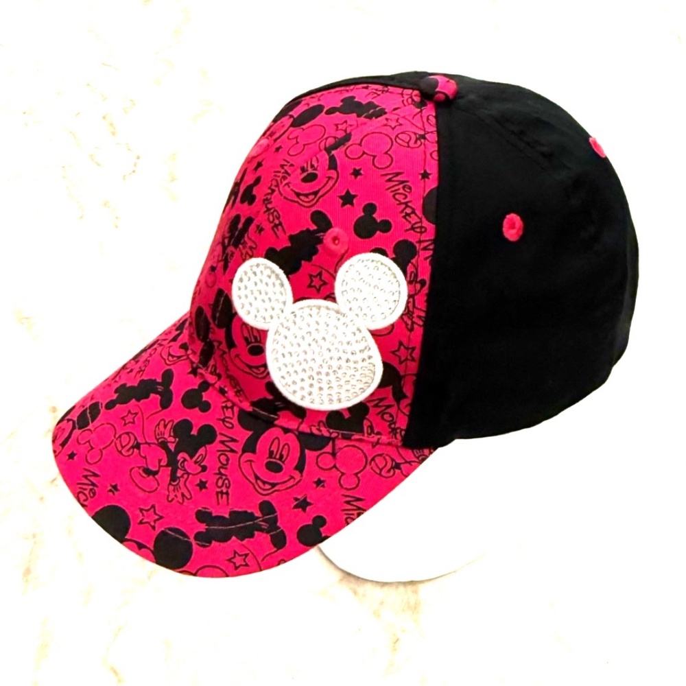 Disney Parks Black/Pink Mickey Baseball Cap Rhinestone Sparkle Mickey Size Youth